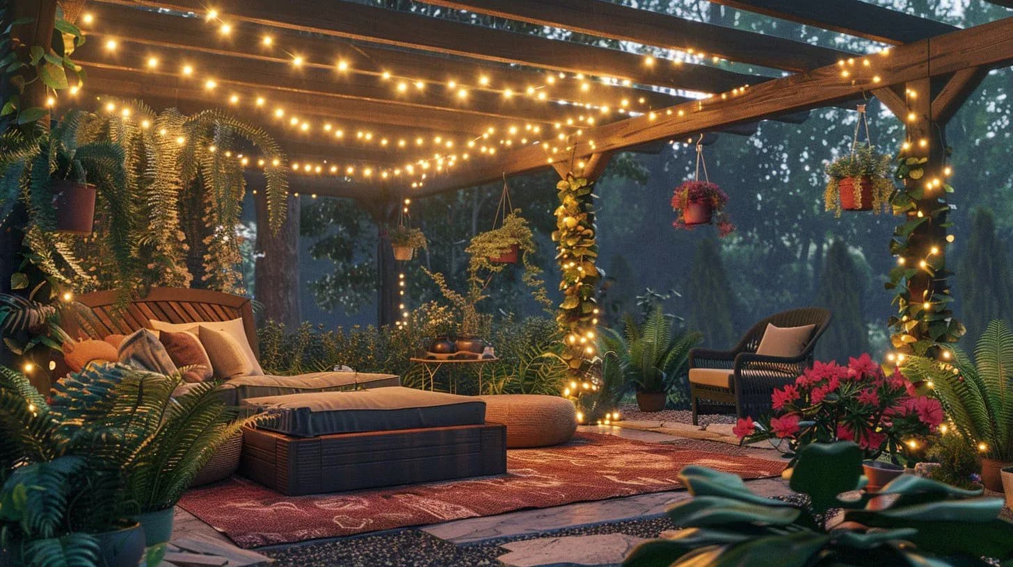 Patio végétalisé illuminé